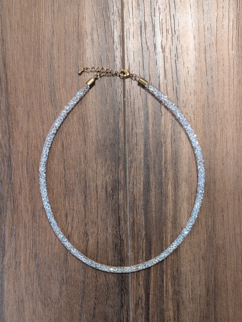 Sparkling Clear Crystals With Gold Mesh Necklace